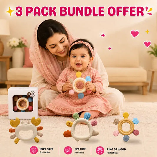 3 in 1 Pack Silicone Baby Teethers | BPA-Free Teething Toys Bundle